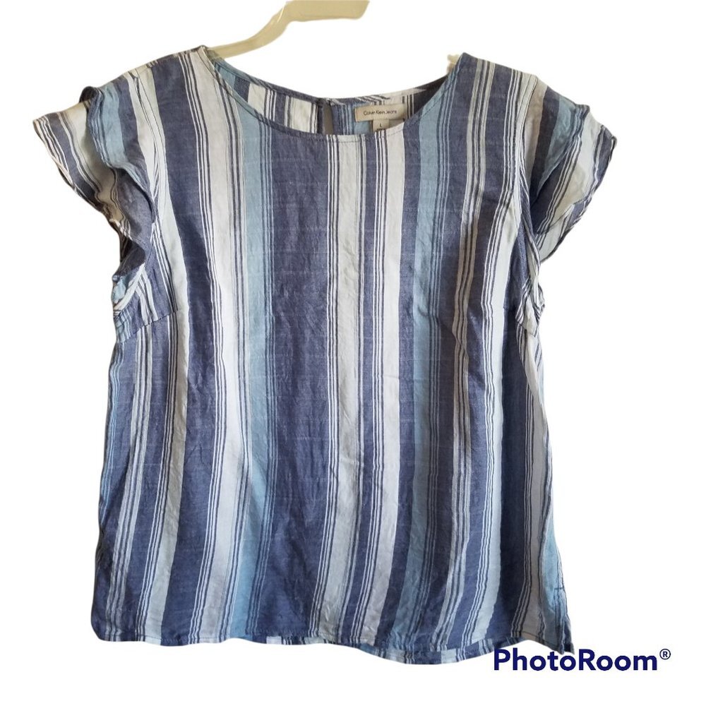 Calvin Klein Jeans Cap‎ Ruffled Short Sleeves Large